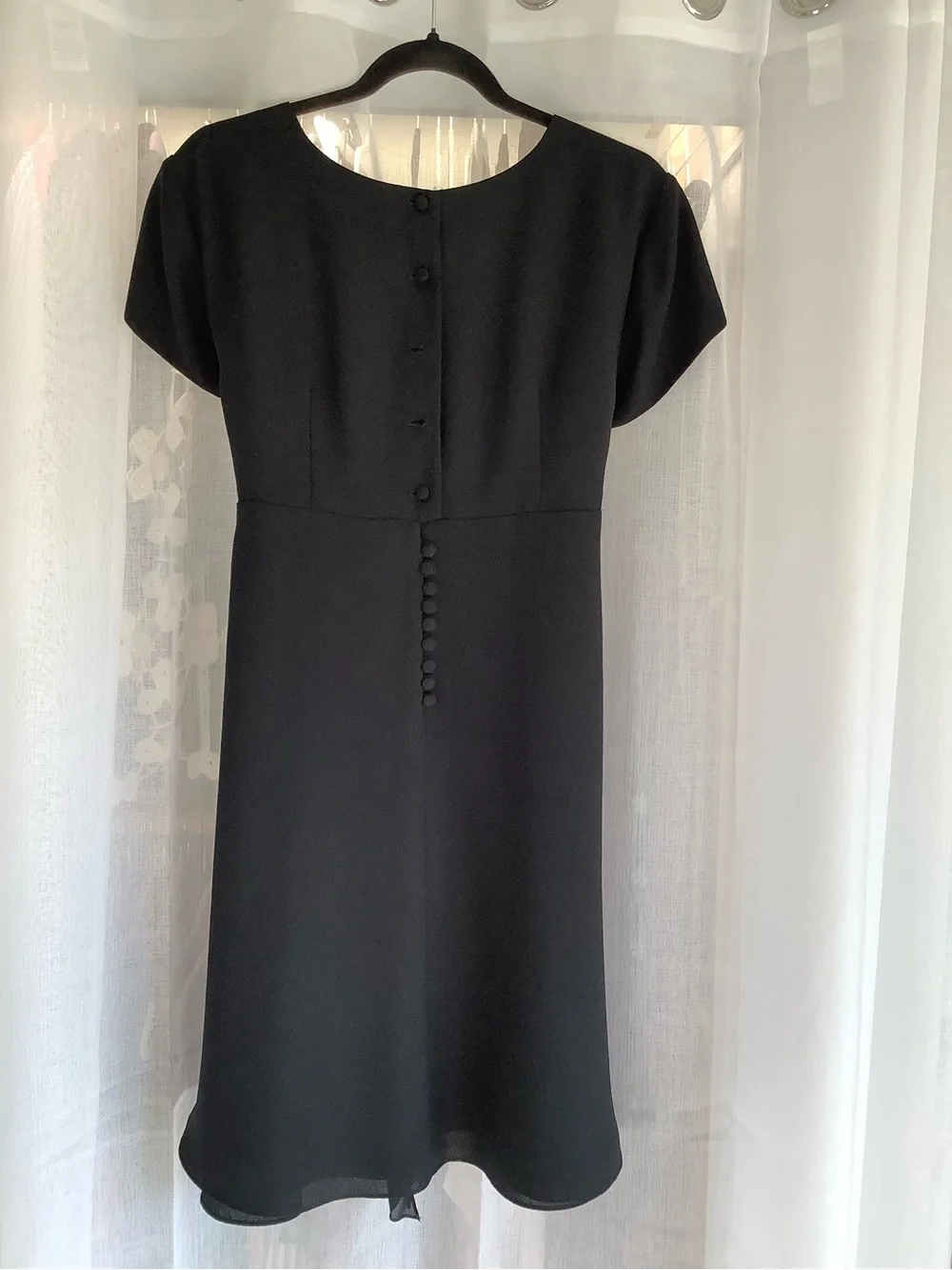 Nicole Miller Black Short-Sleeve Midi Dress with Waist Tie - Picture 3 of 4